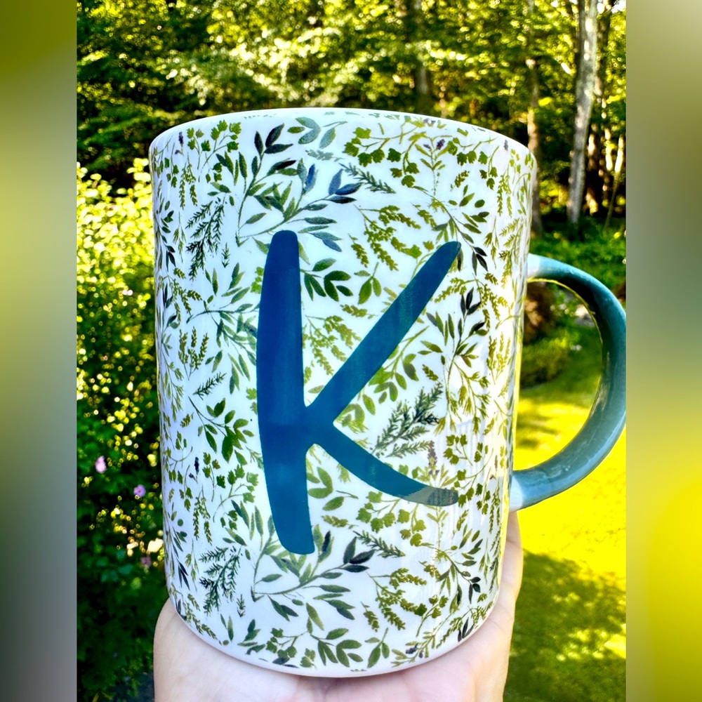 Floral Mug with Blue Initial K